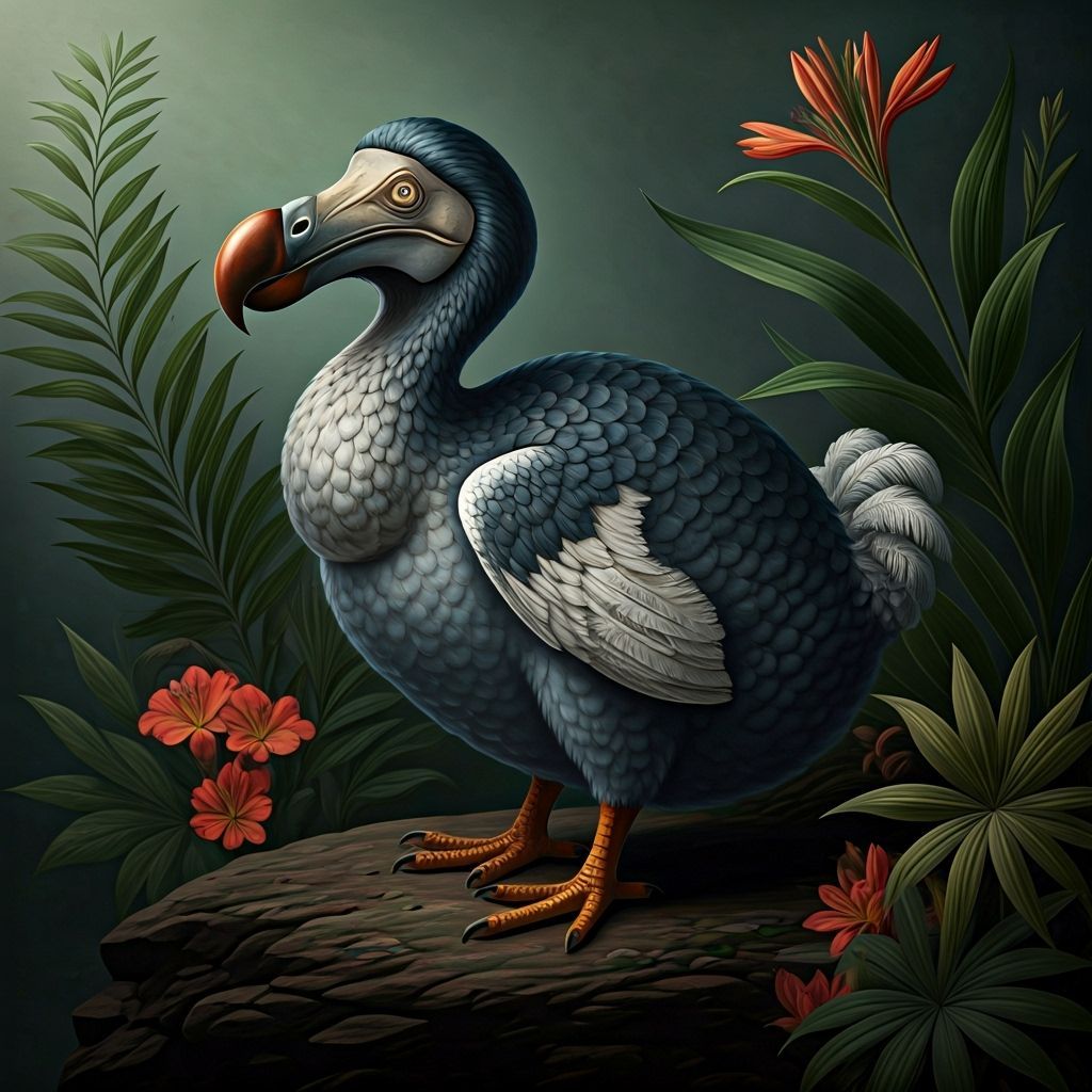 Dodo Bird in Lush Floral Landscape