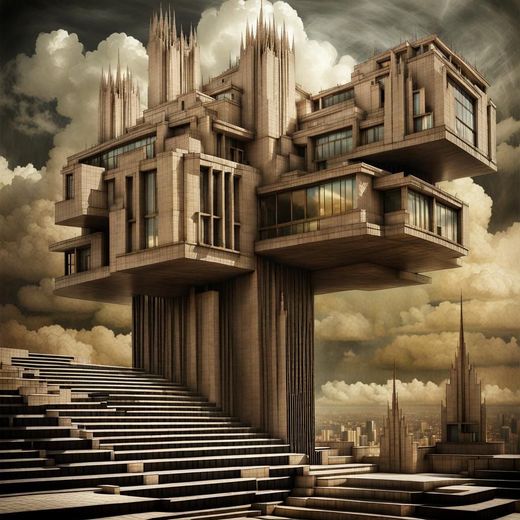 Dystopian Picasso Fractal Building in Surreal Cityscape