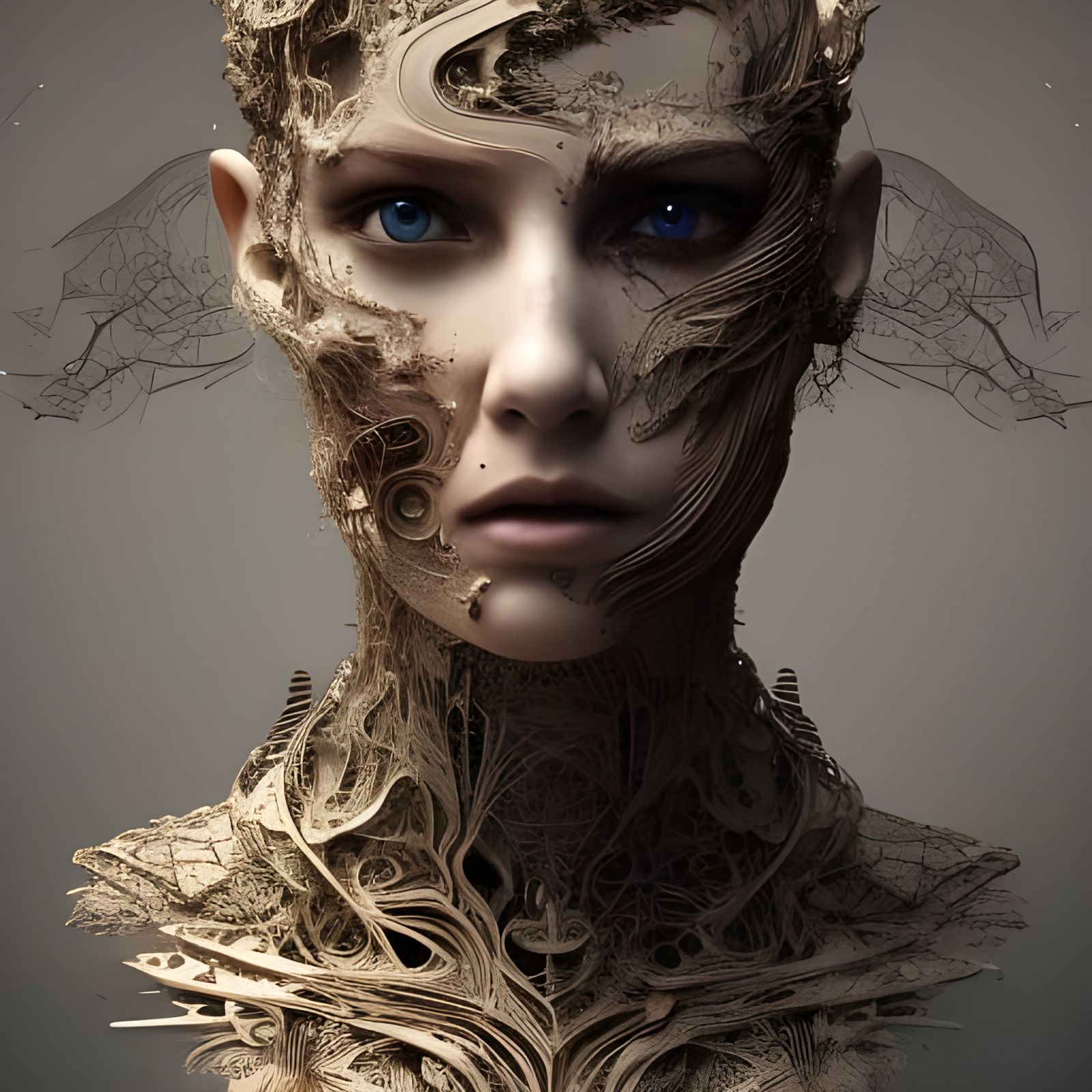 Intricate Wood Carving Statue in Hyperrealistic Style