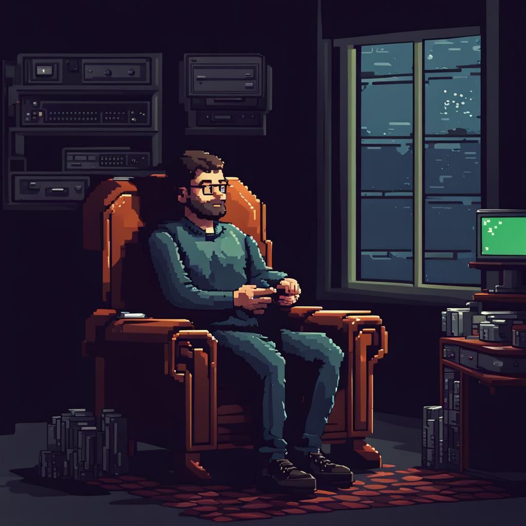 Pixel Art Programmer in Dark Room