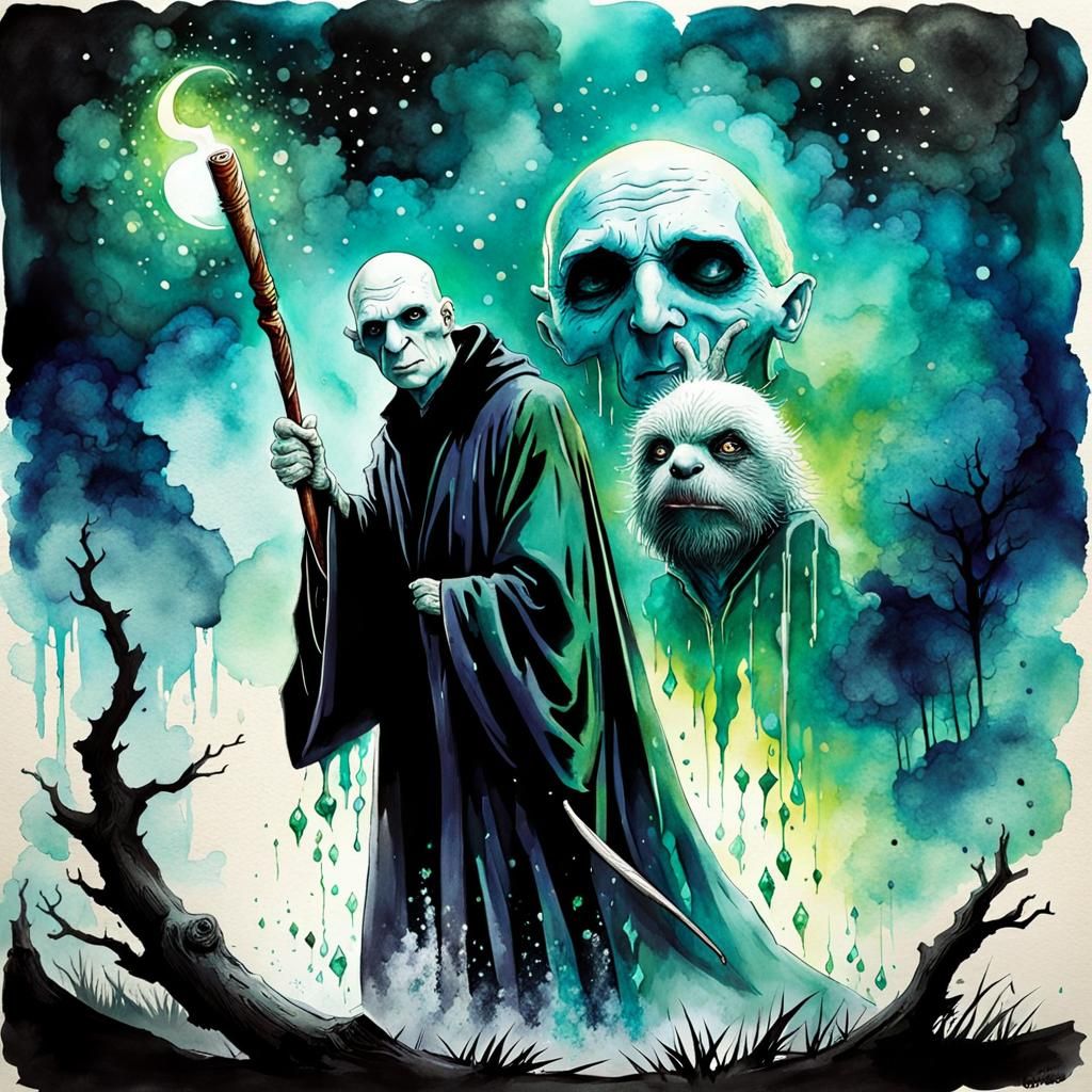 Voldemort Boggart Transforms into Sloth, Alcohol Ink Art