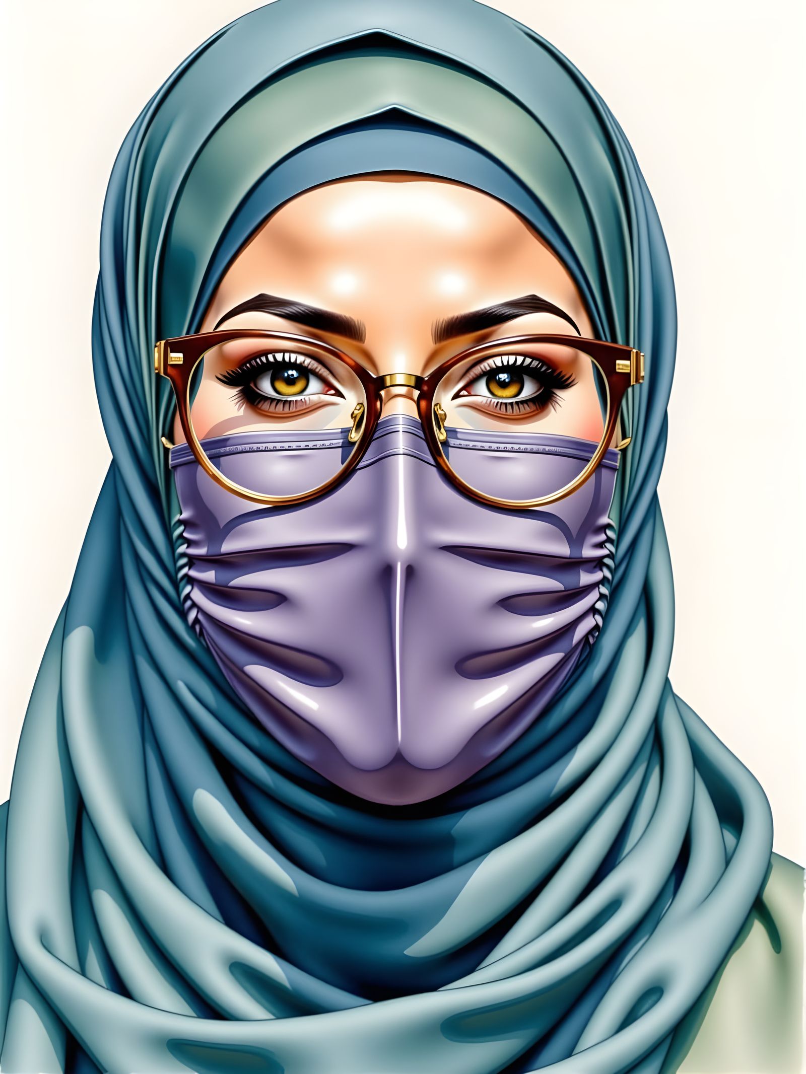 Watercolor Painting of Niqabi Women in Art Nouveau Style