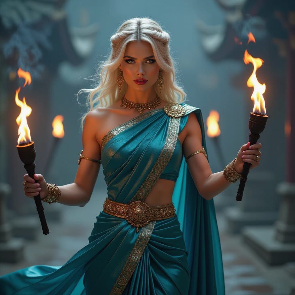 Dramatic Drow Performance with Torches in Cinematic Style