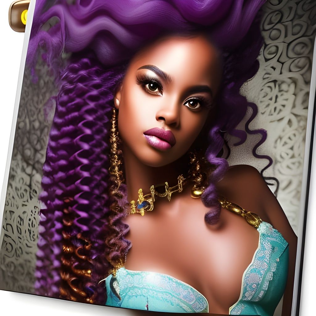 Elegant Afro-Latina with Purple Braids in Art Deco Style