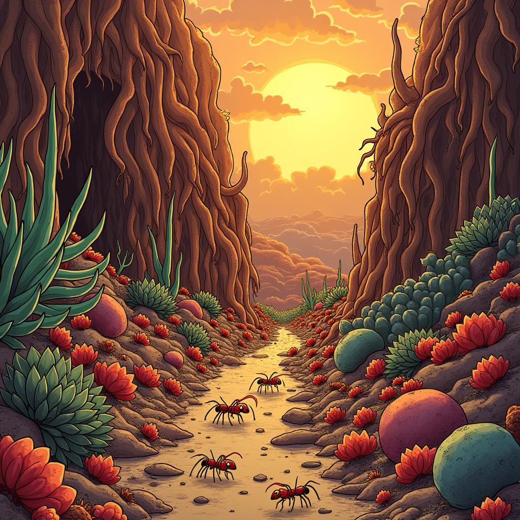 Detailed Illustration of Fire Ants in Earthy Tones