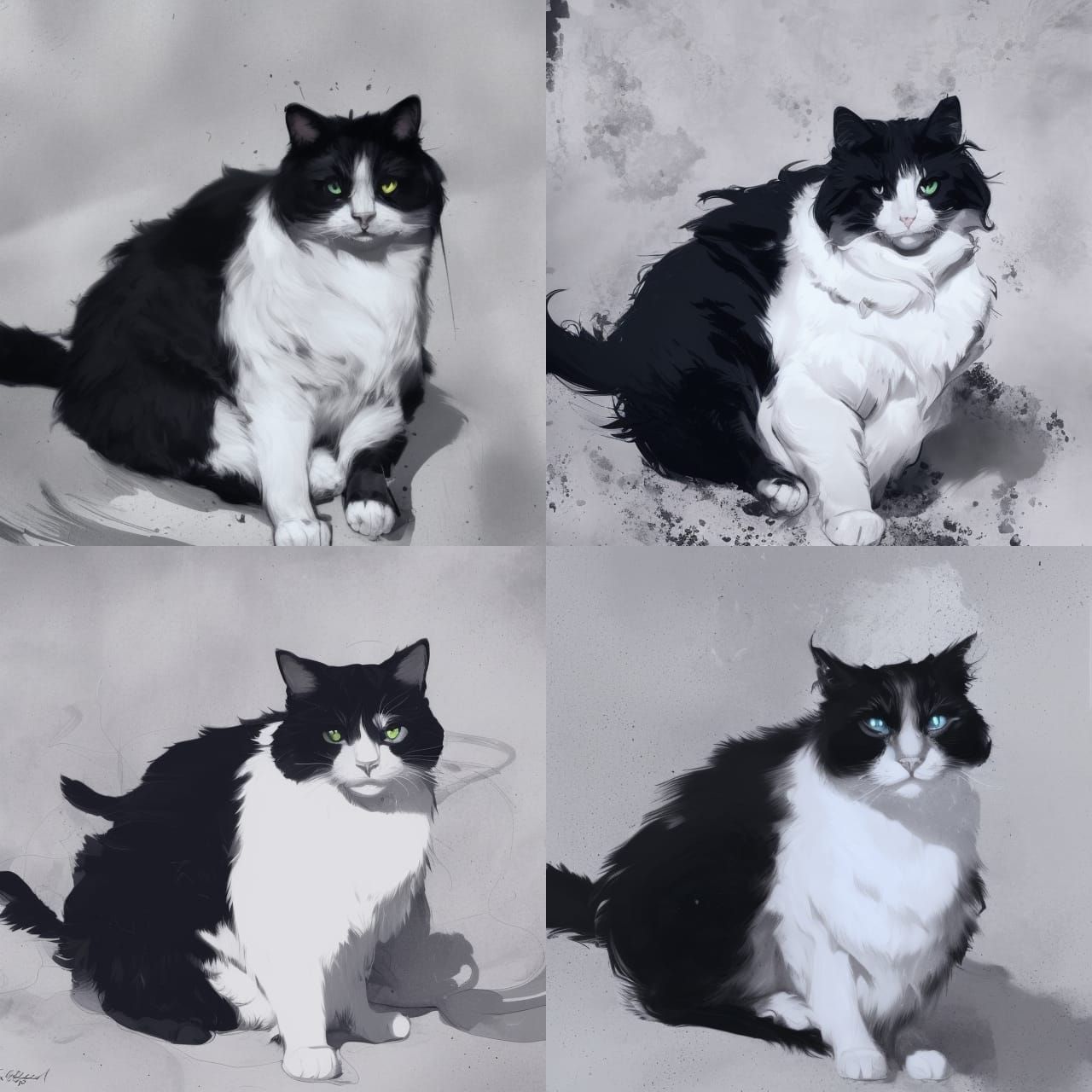 Monochrome Cat Portrait in Digital Art Style