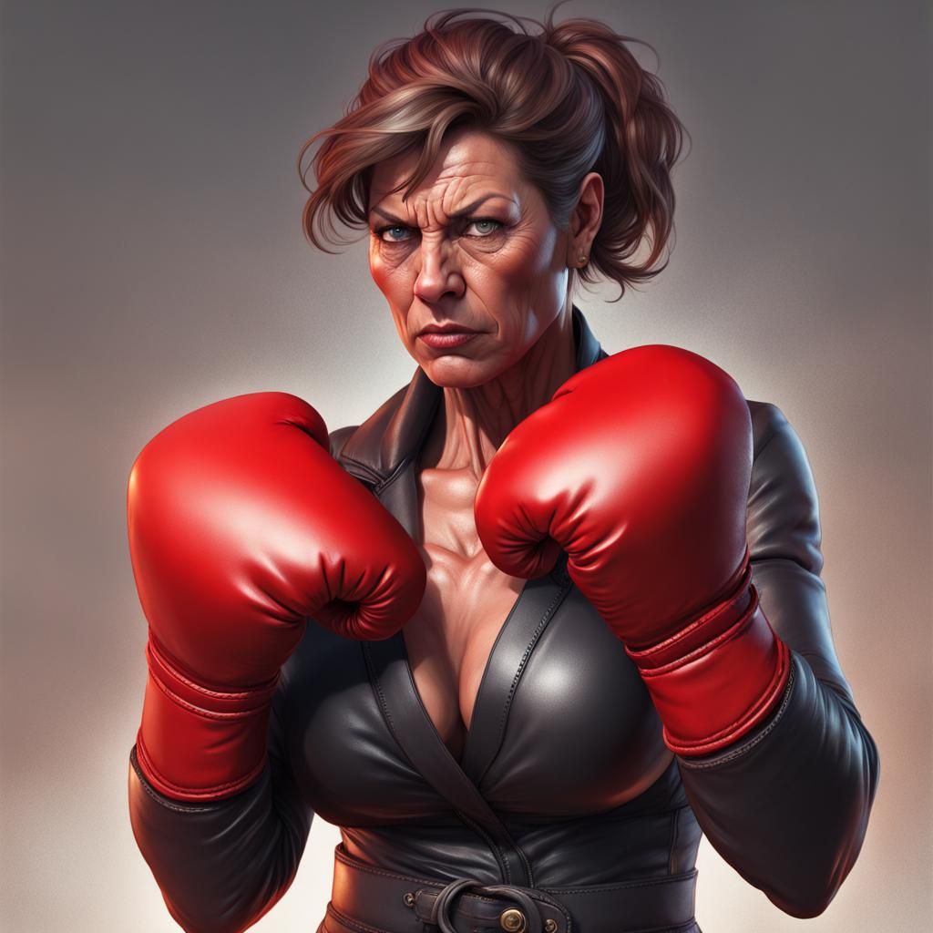 Angry Female Boxer in Hyperdetailed Art Style
