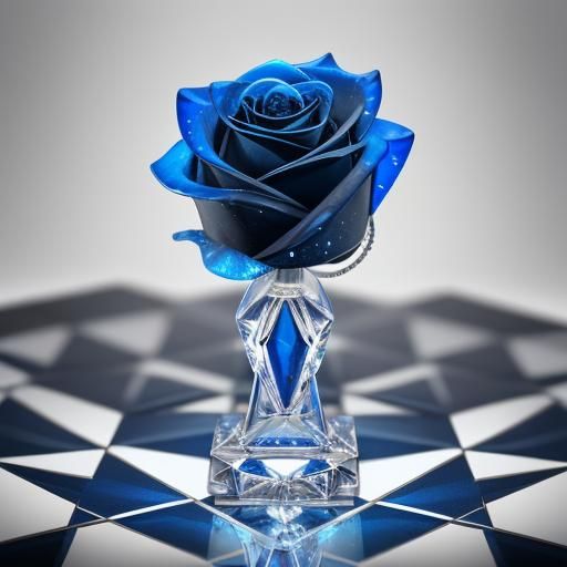 Electric Blue Crystal Rose on Chessboard