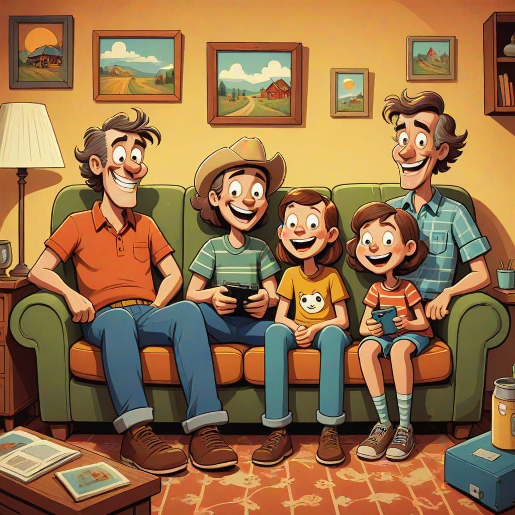 Cozy Hillbilly Family Laughs at Cartoon Together