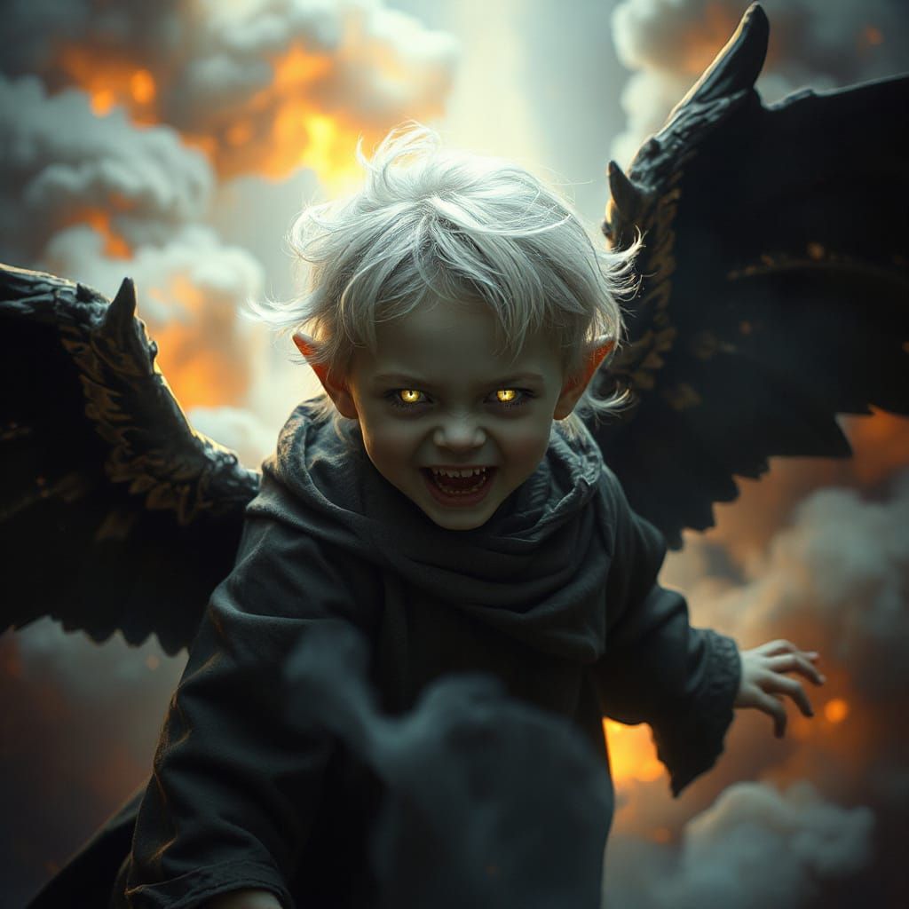 Ethereal Child Emerges from Smoke Vortex, Dark Fantasy Art