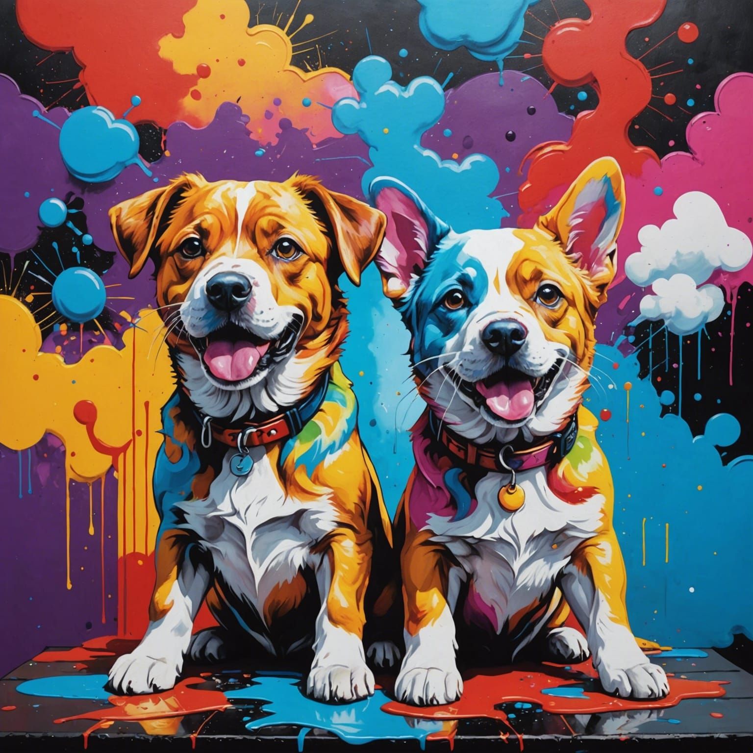 Dogs and Cats in Graffiti Street Art Style