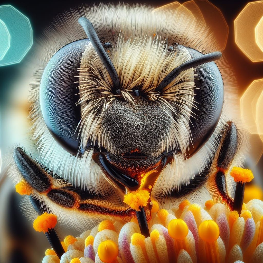 Macro Close-Up of Bee Collecting Nectar