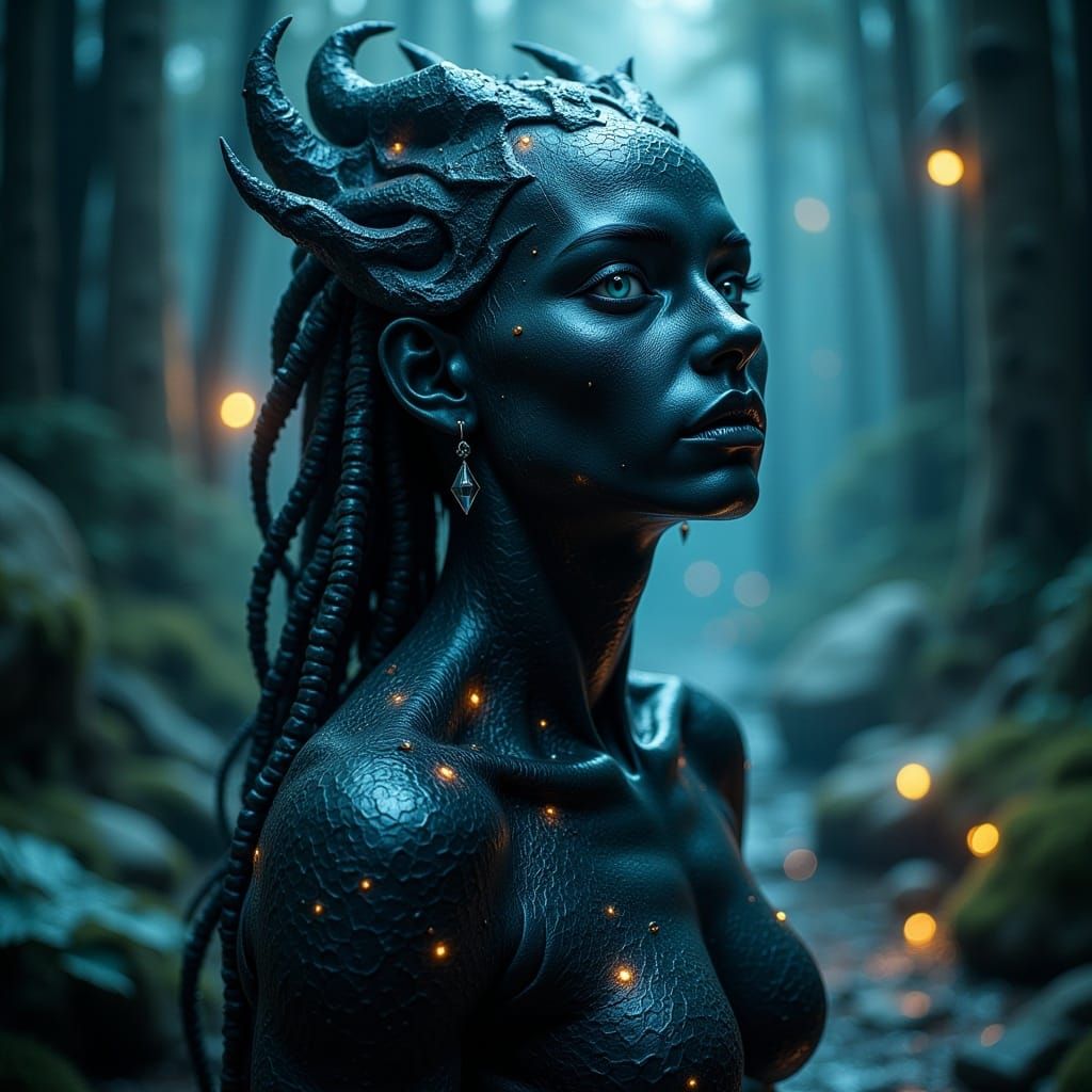 Otherworldly Coal Girl in Surreal Dreamscape