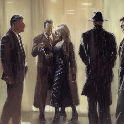 Detective and Femme Fatale in Noir Oil Painting