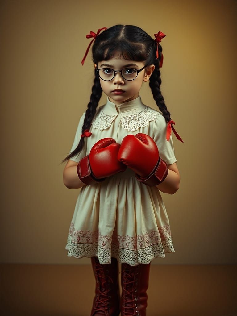 Serene Boxer Girl in 19th-Century Inspiration