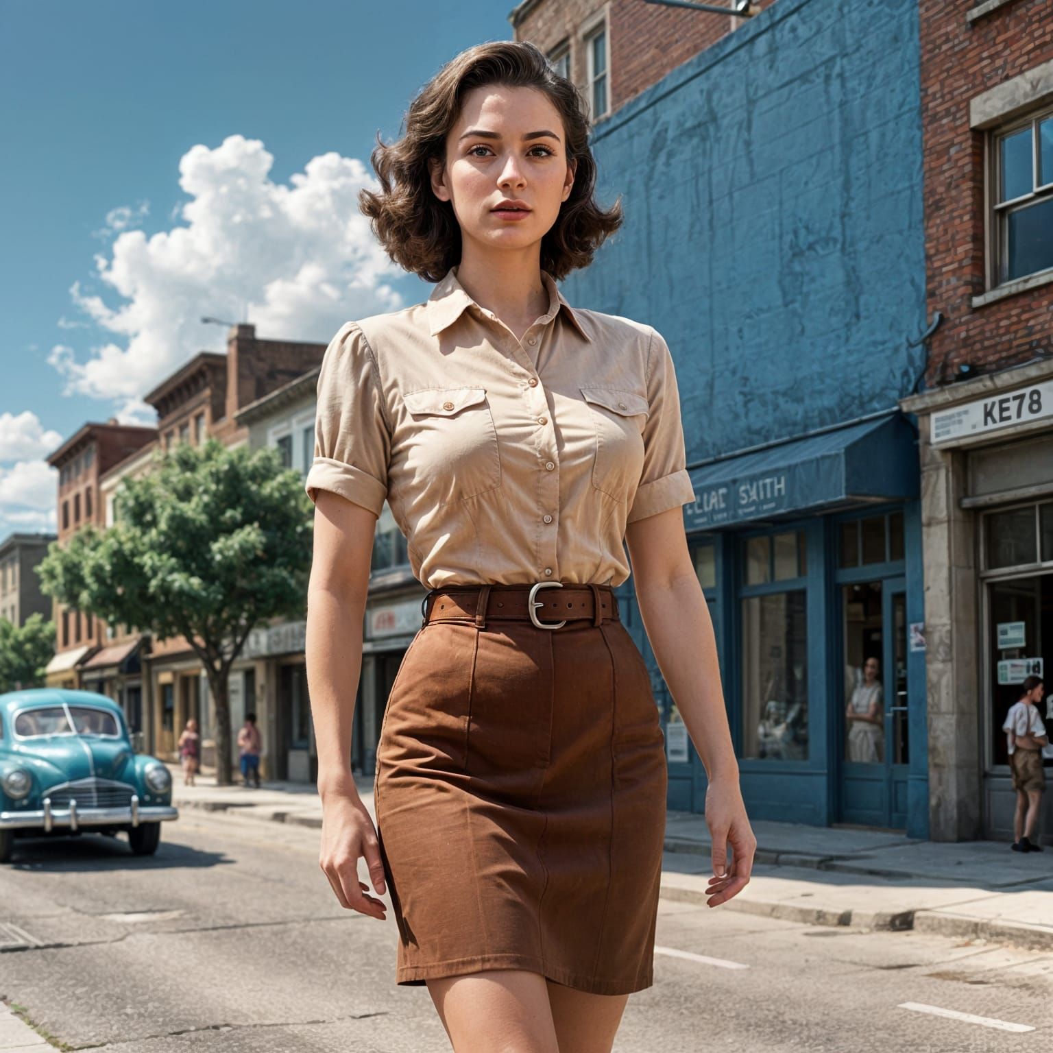 1940s Woman Standing on a Deserted Street Corner
