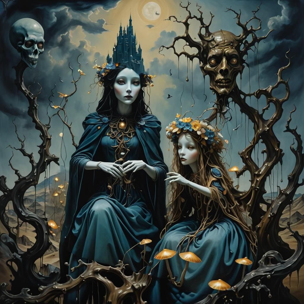 Surreal Harlequin Specters in Melting Oil Canvas