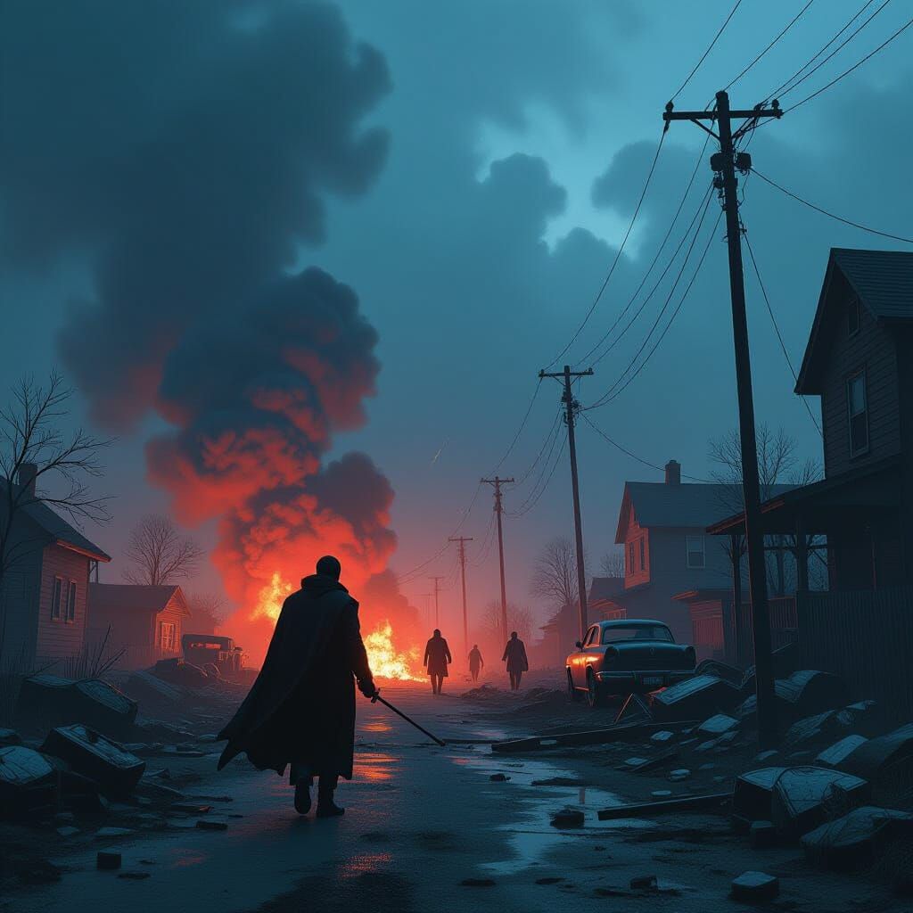 Ominous Battle Aftermath with Dramatic Lighting