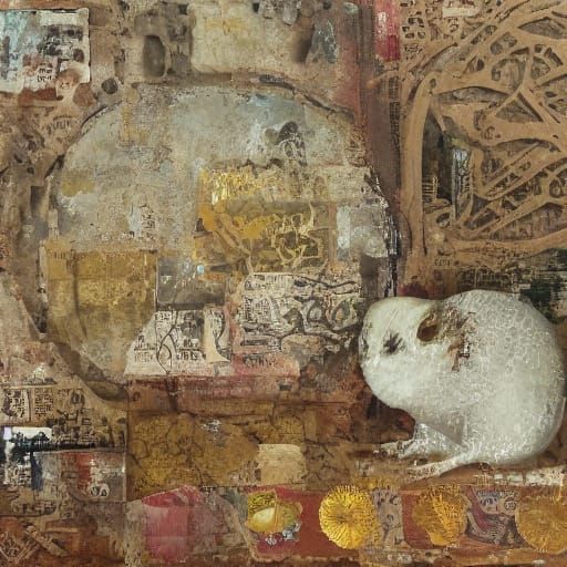 Mouse Unearths Grain Treasure: Mixed Media Collage