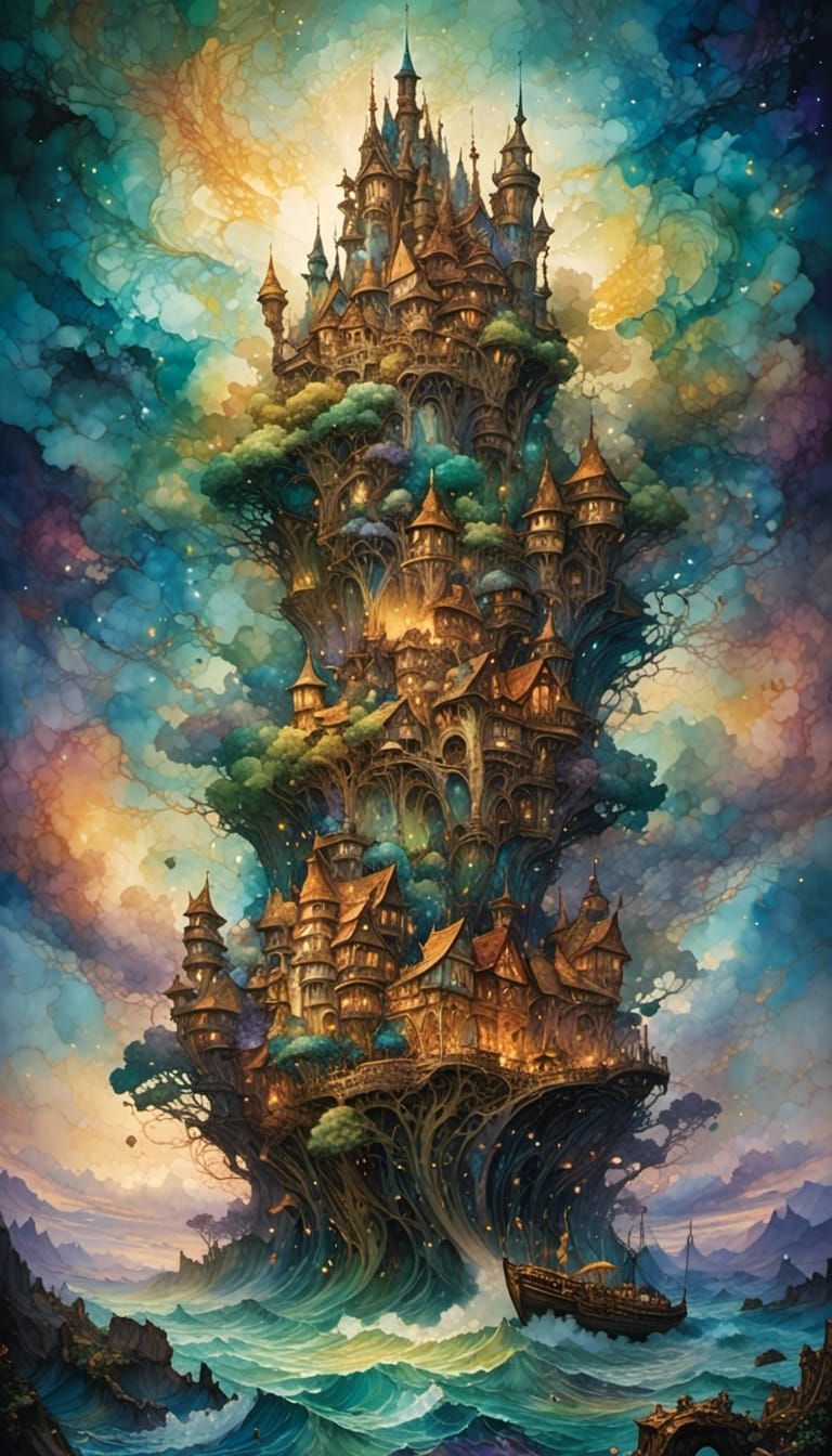 Jack and the Beanstalk Surrealist Cloud Castle