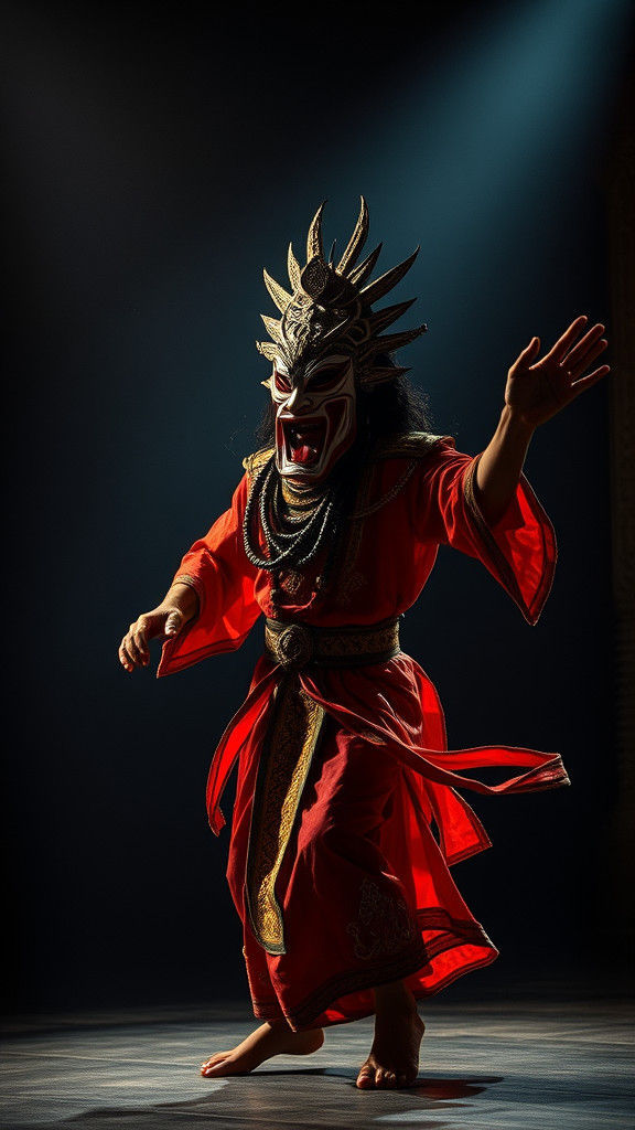 Balinese Dancer Performing Barong Dance in Cinematic Style