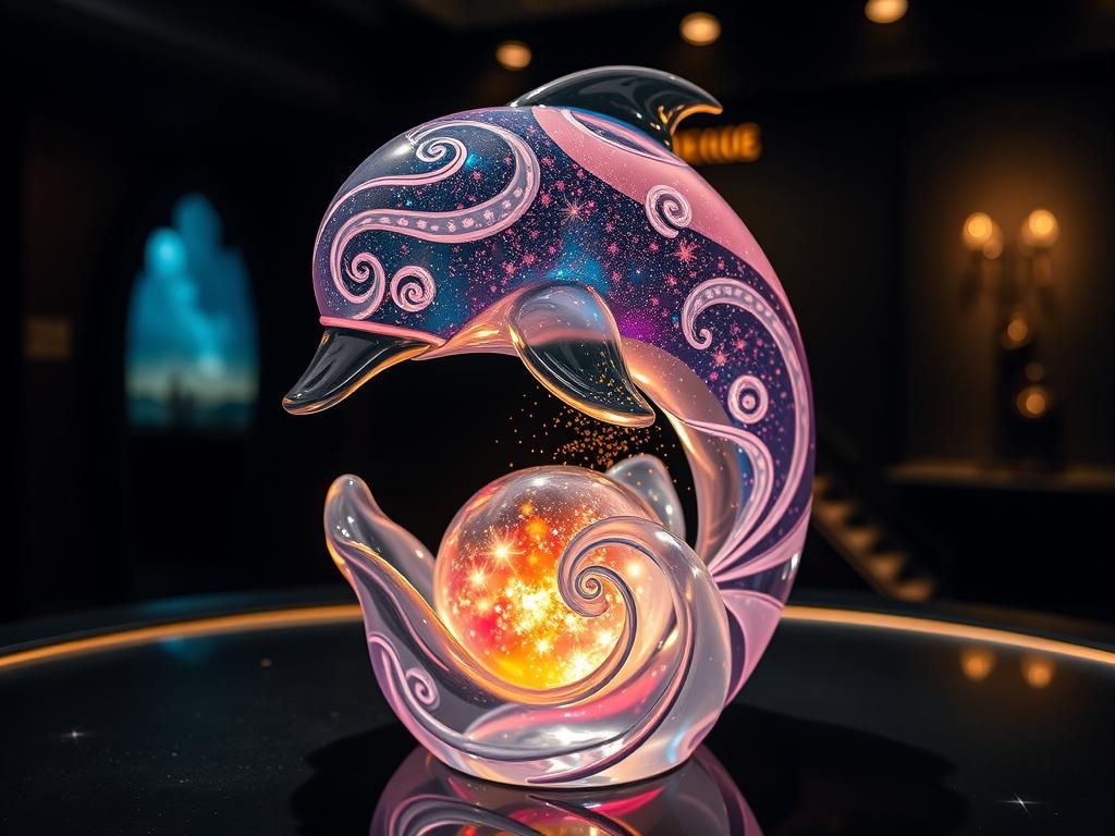 Enameled Dolphin Figurine with Luminous Cosmic Interior