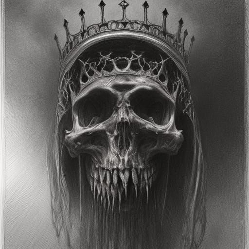 Skeleton King in Hyperdetailed Charcoal Drawing