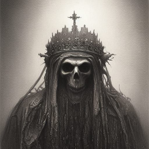 Horror Skeleton King in Charcoal Drawing Style