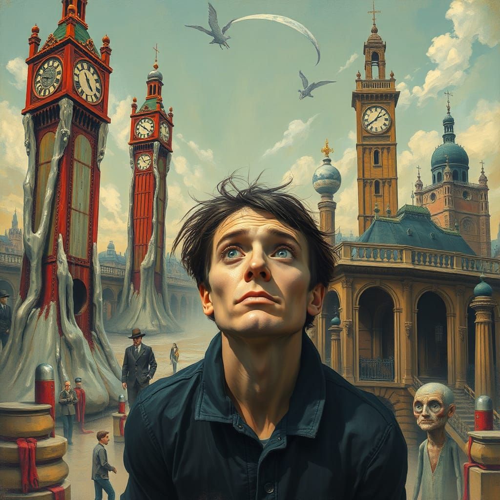 Surreal Dreamscape with Melting Clock Towers and Distorted A...