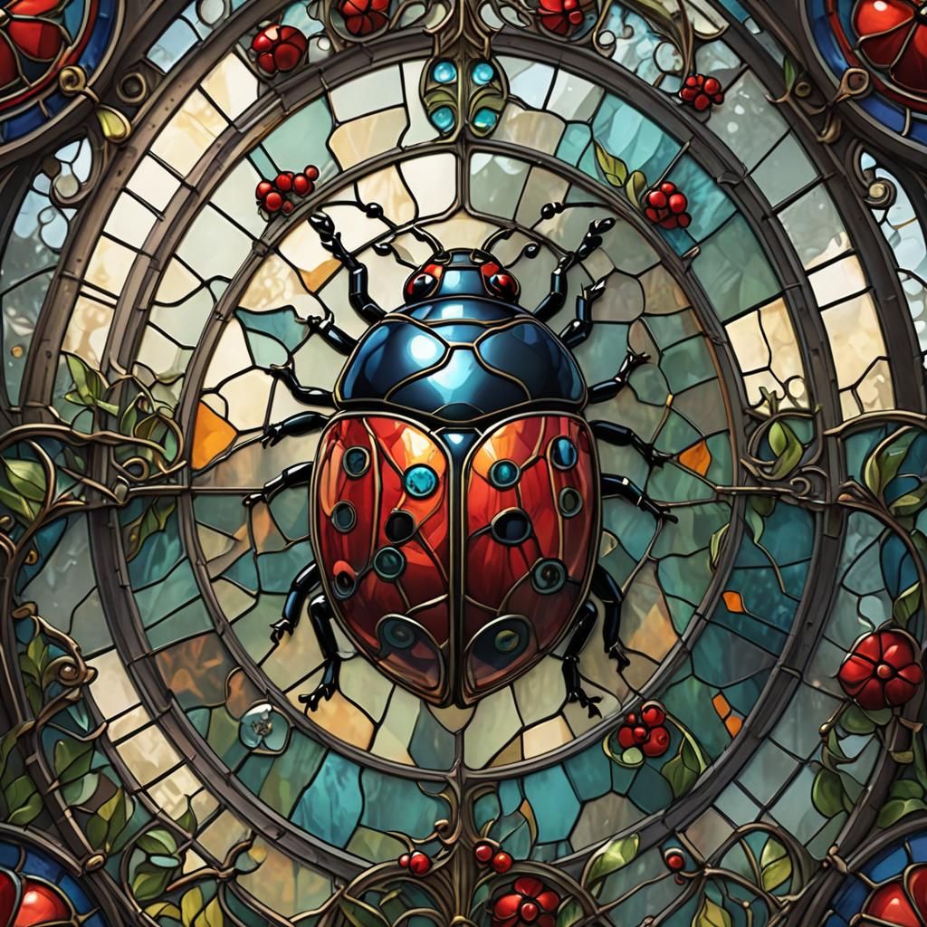 Stained Glass Ladybug: Detailed Matte Painting