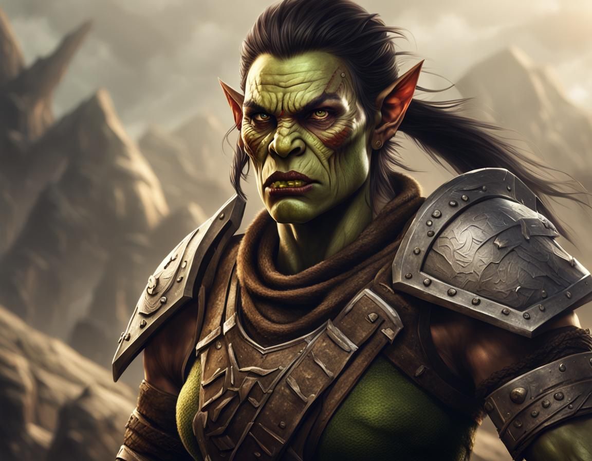 Female Half-Orc Warrior Portrait in Digital Art