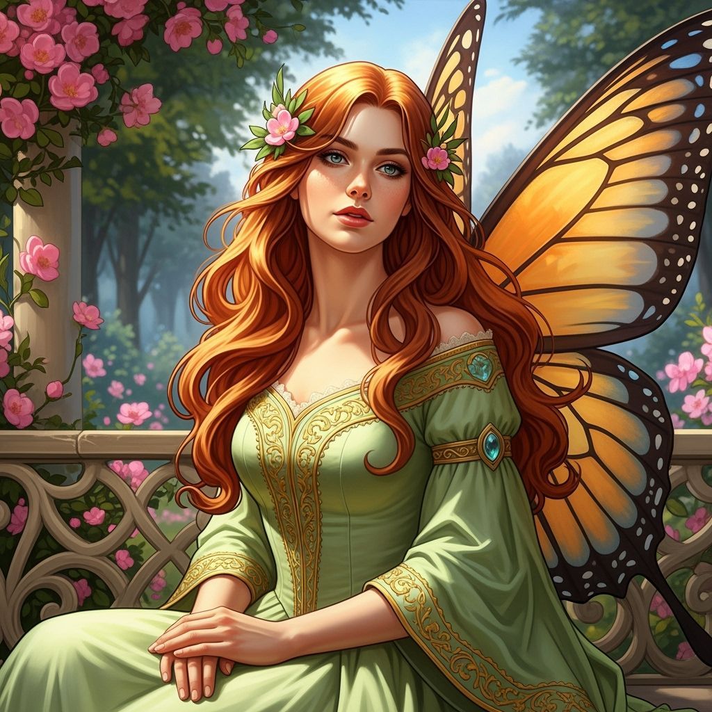 Butterfly Fairy in Sunny Spring Garden