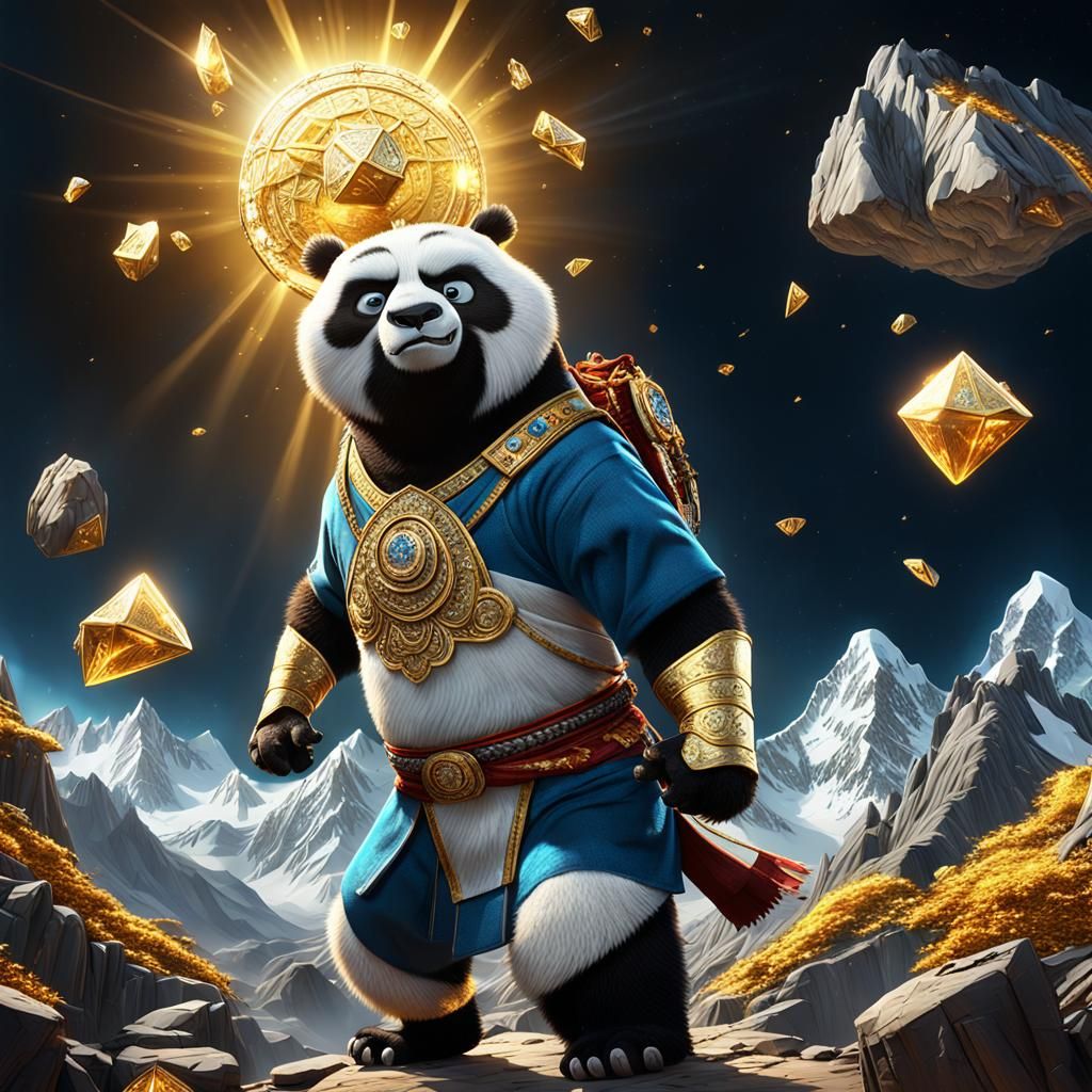 Golden Kung-Fu Panda on Diamond Everest: Detailed Matte Pain...