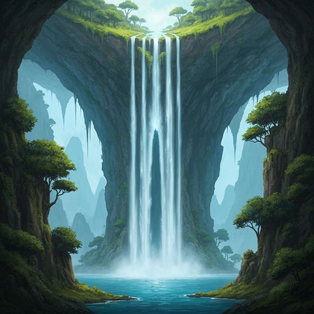 Fantastical Inverted Waterfall Concept Art in 8k