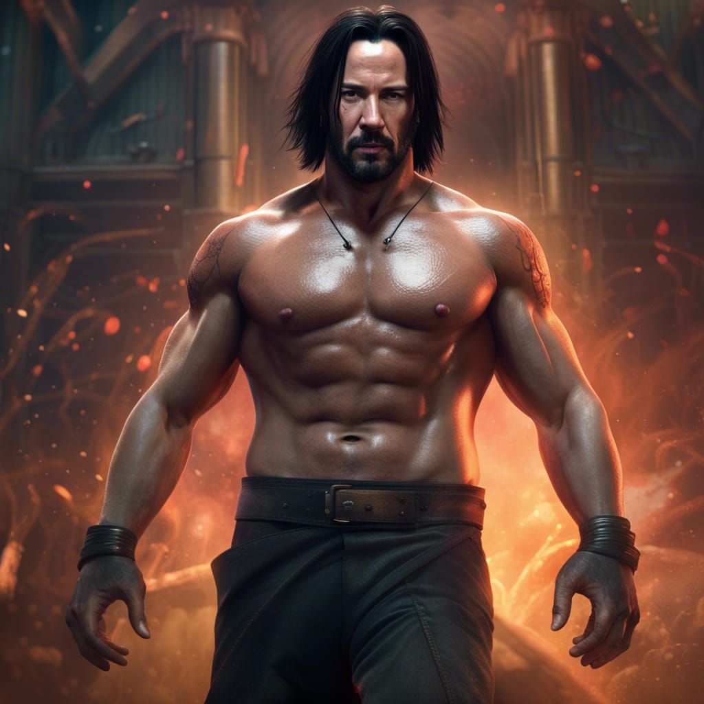 Muscular Man with Large Pectorals in Detailed Painting