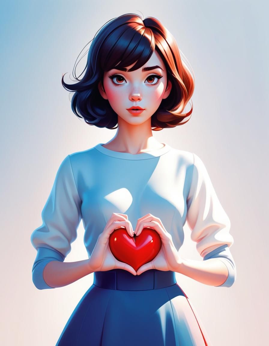 Minimalist Vector Art Portrait with Heart Hands