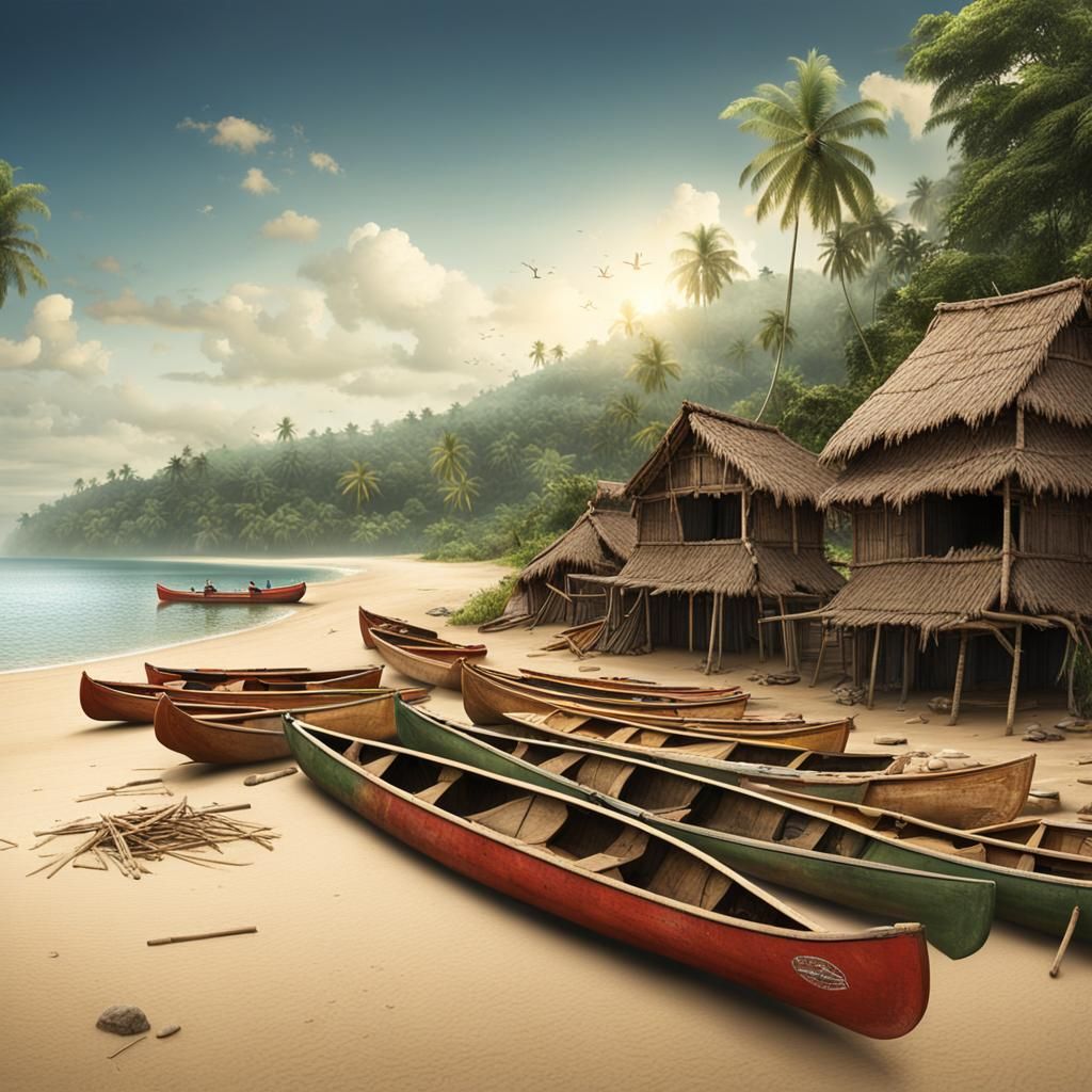 Dug-Out Canoes on a Beach: Matte Painting