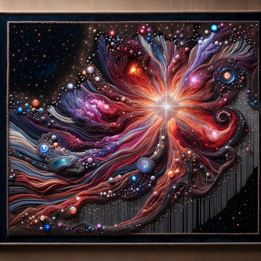 Nebula in Bloom: Handcrafted Bead Tapestry