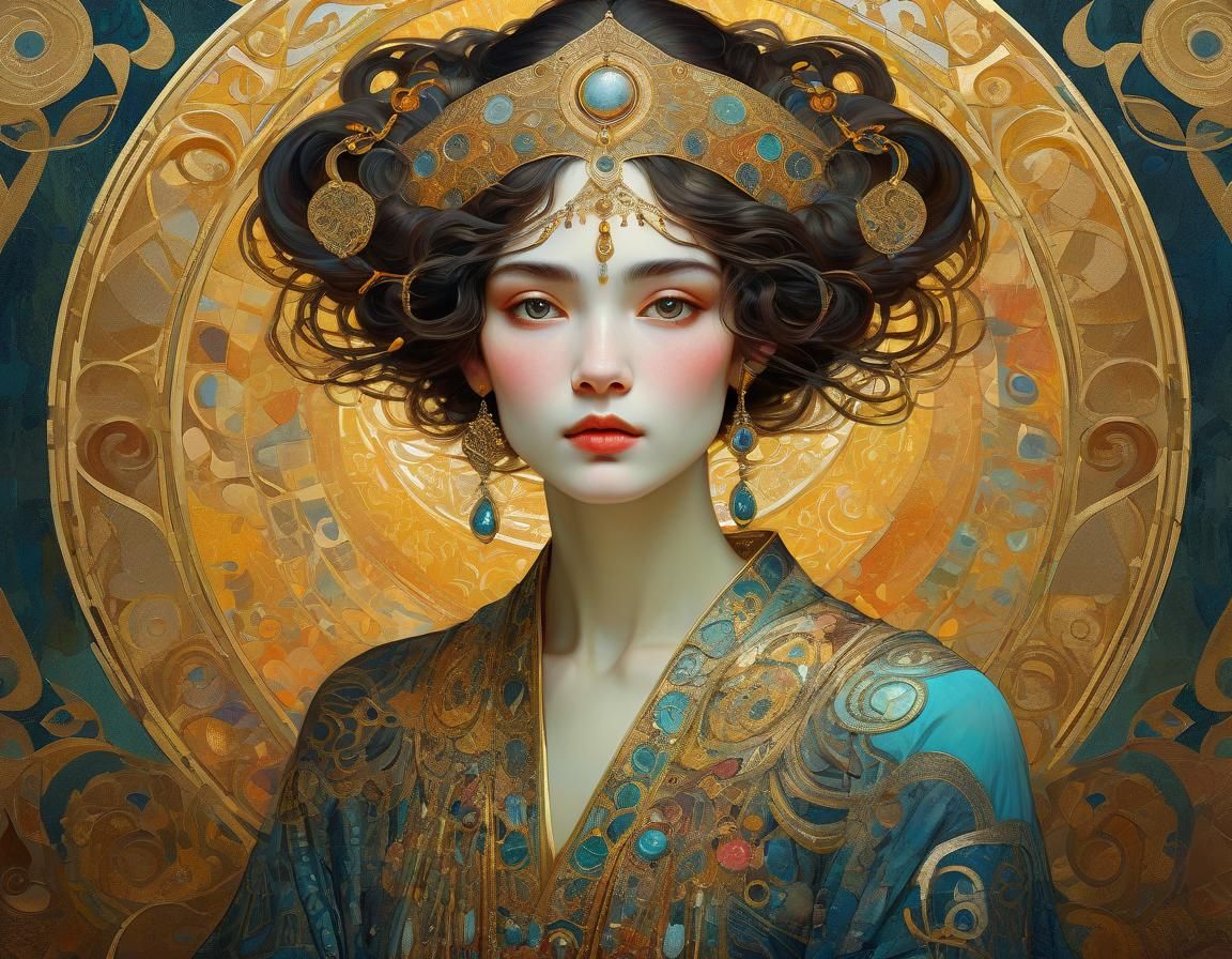 Ethereal Woman Portrait in Art Nouveau Style