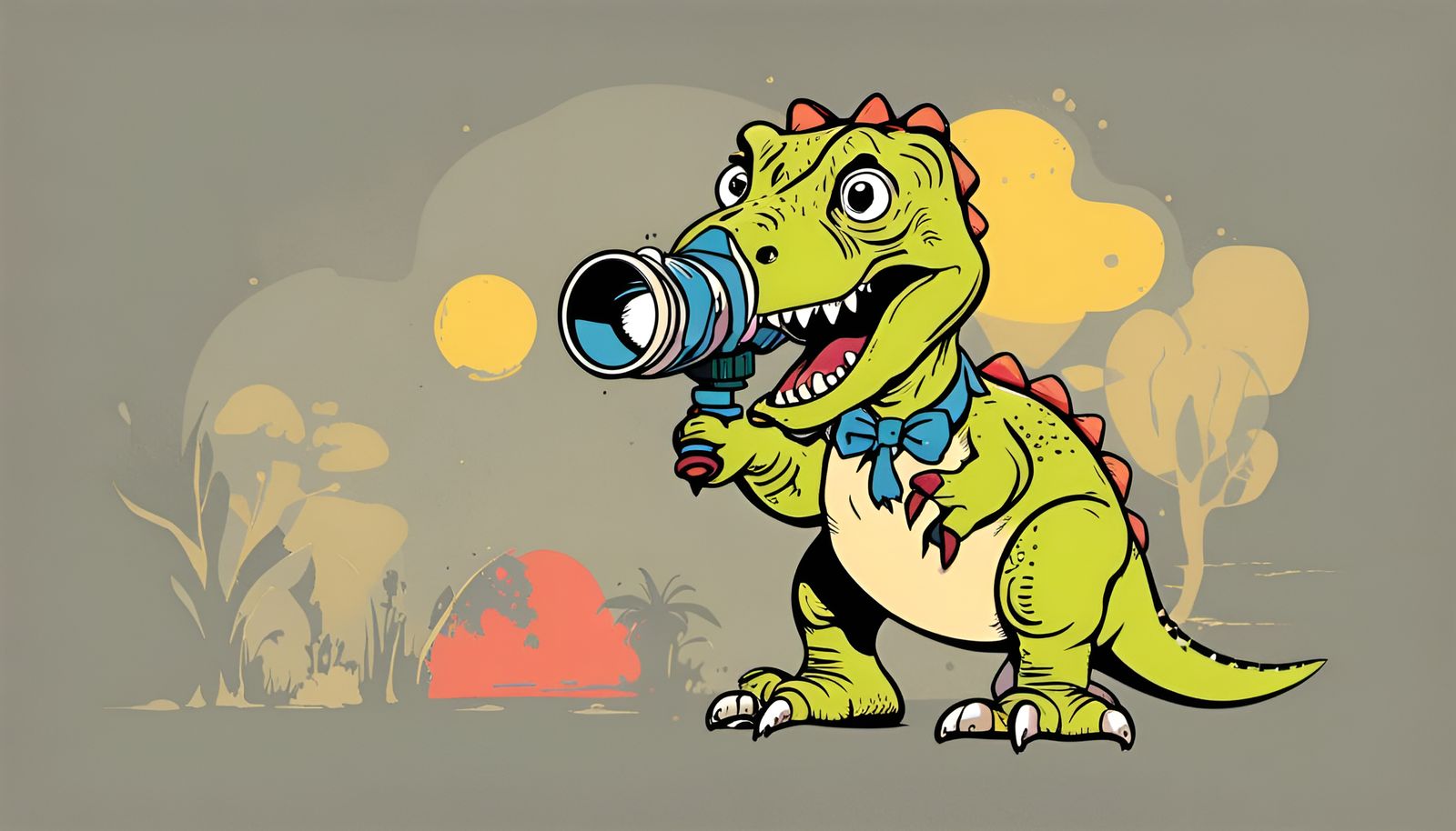 Funny T-Rex Dinosaur with Binoculars in Pop Art Style