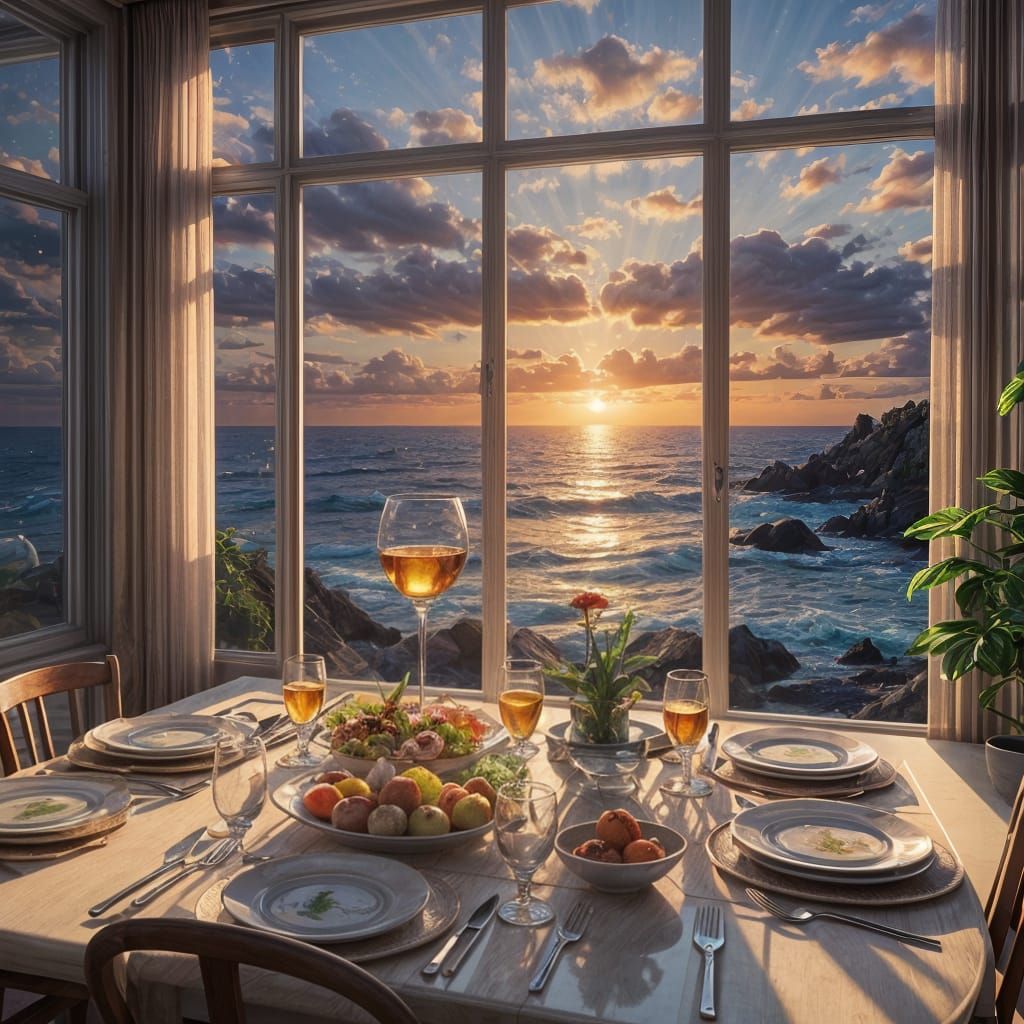 Romantic Sunset Dinner: Anime-Inspired 3D Art