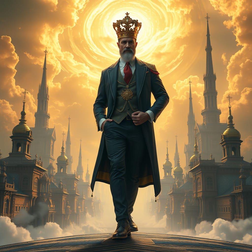 Regal Entrepreneur in Dreamlike Cityscape, Inspired by Conce...