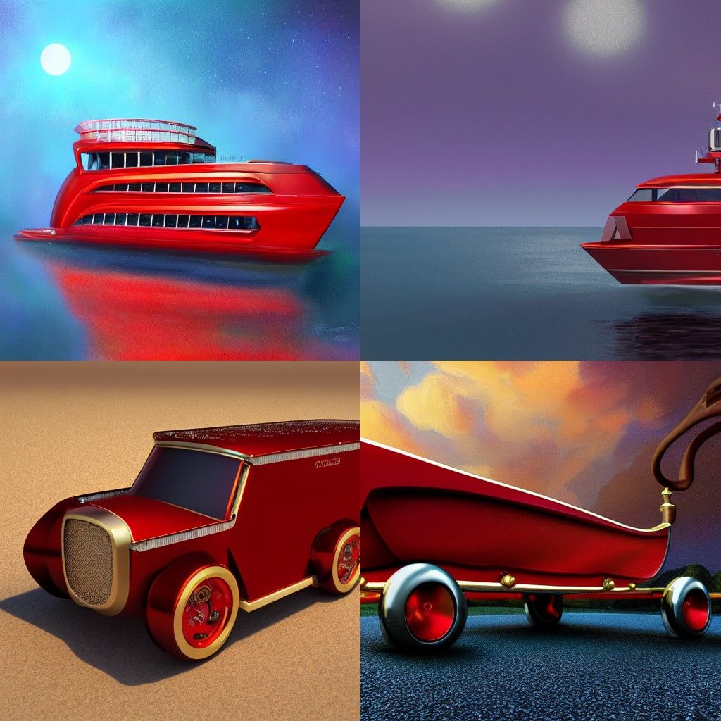Opulent Red Radio Flyer Super Yacht: Matte Painting