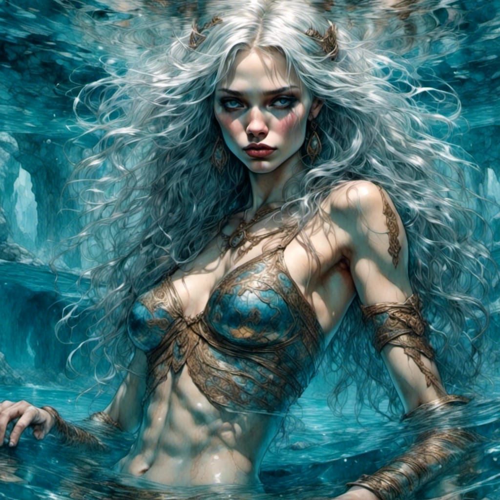 Drow Bathing in Underground Pool, Fantasy Art