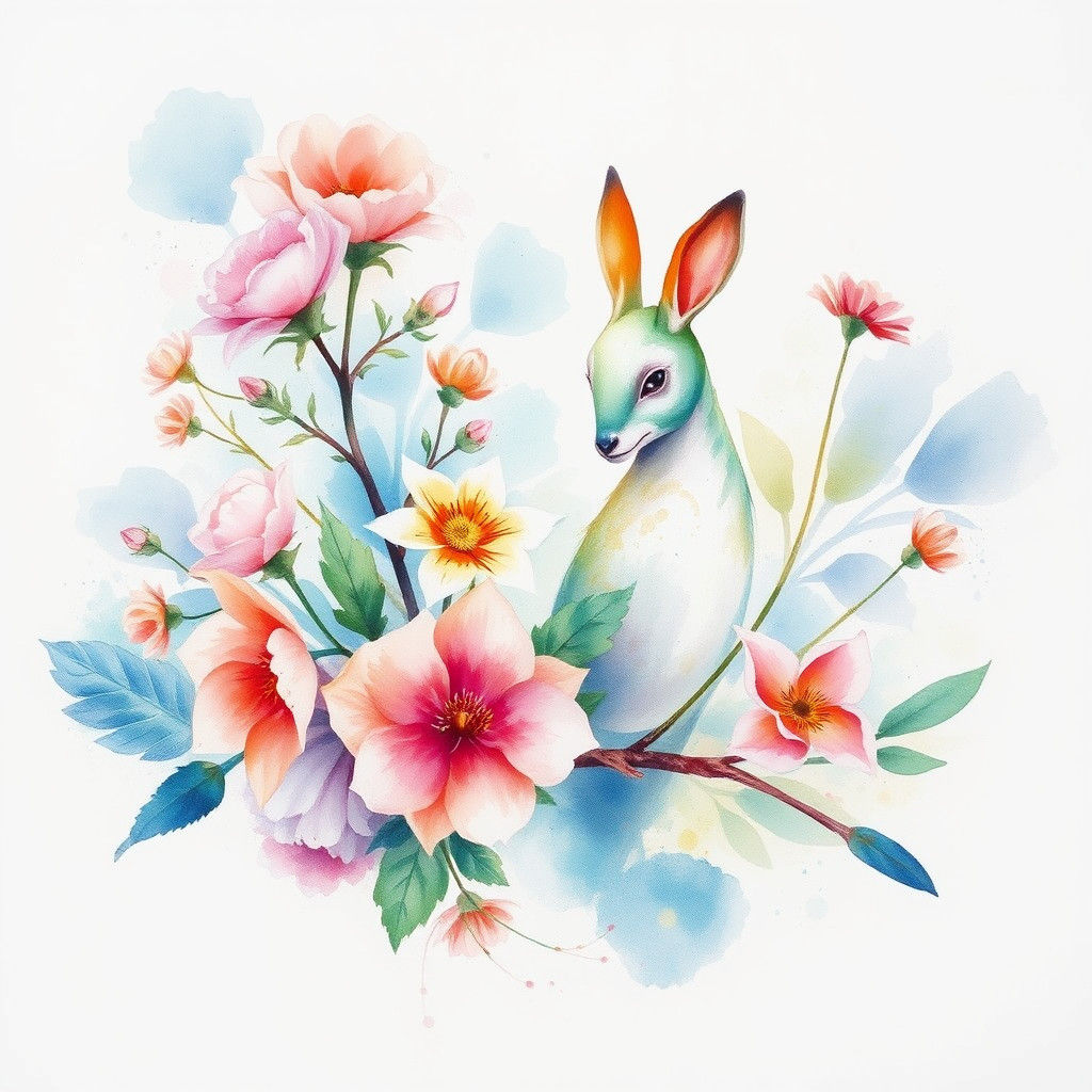 Vibrant Watercolor Painting of Blooming Floral Arrangement