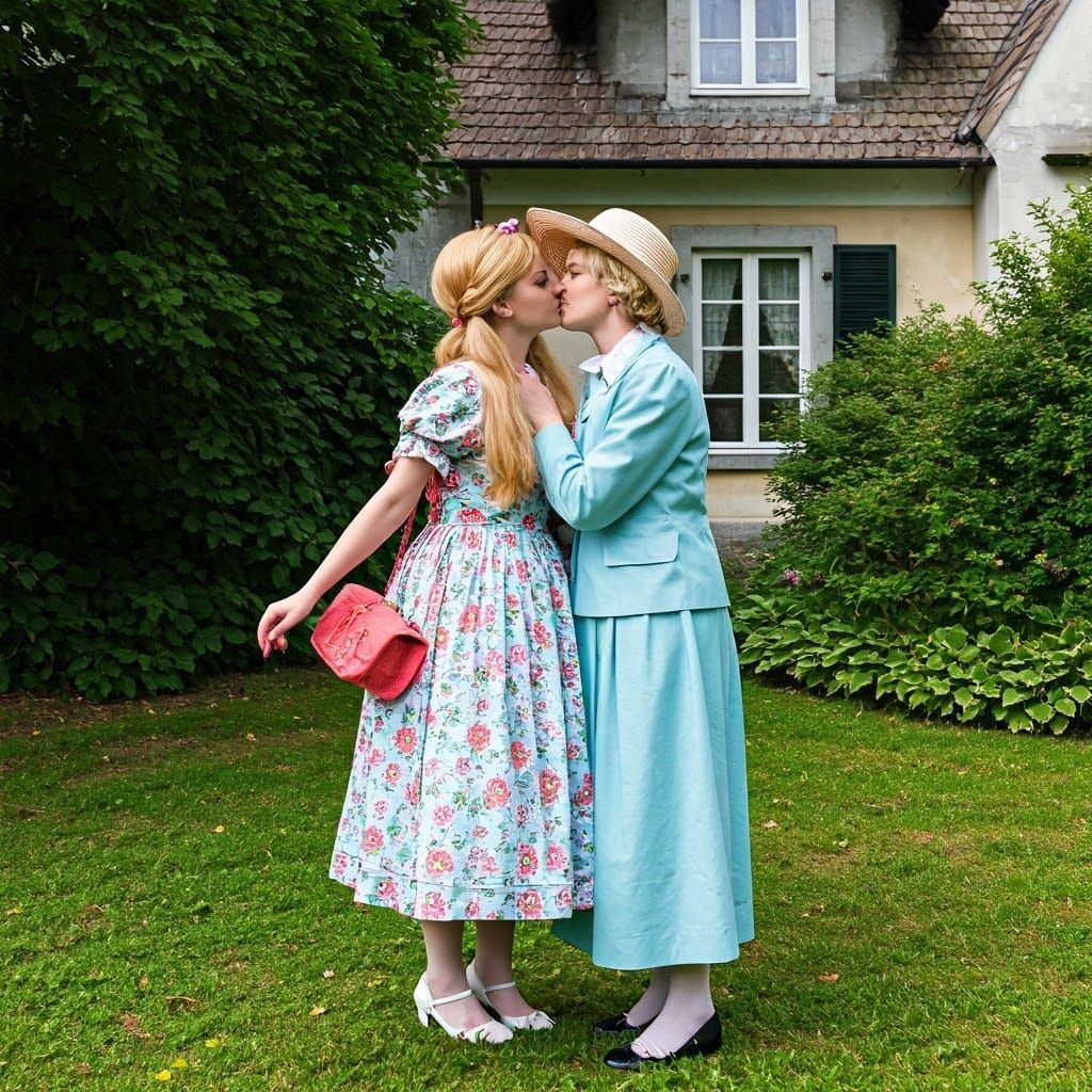 Androgynous Youth in Whimsical Female Attire, Shared Intimat...