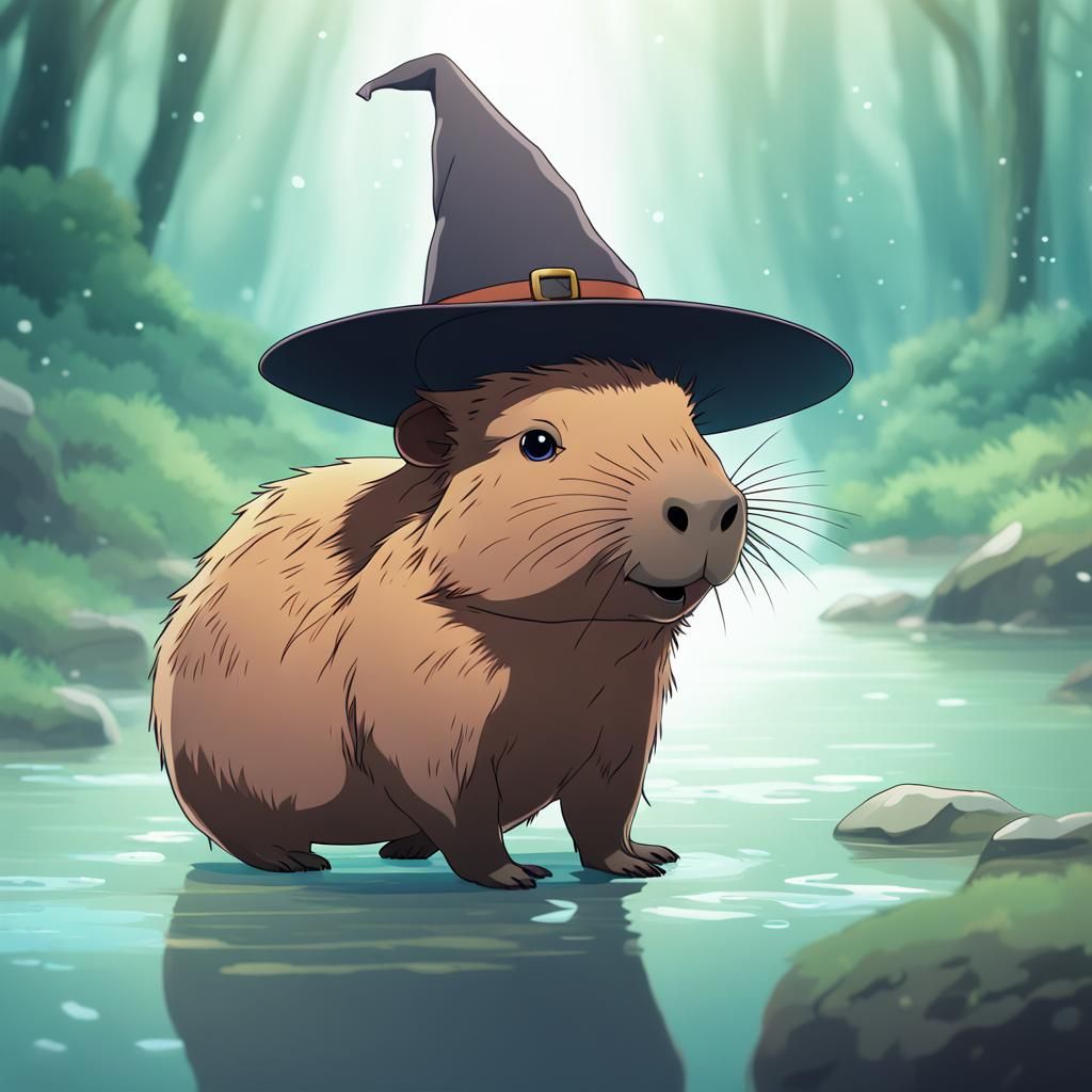 Chibi Baby Capybara Witch in Anime Style
