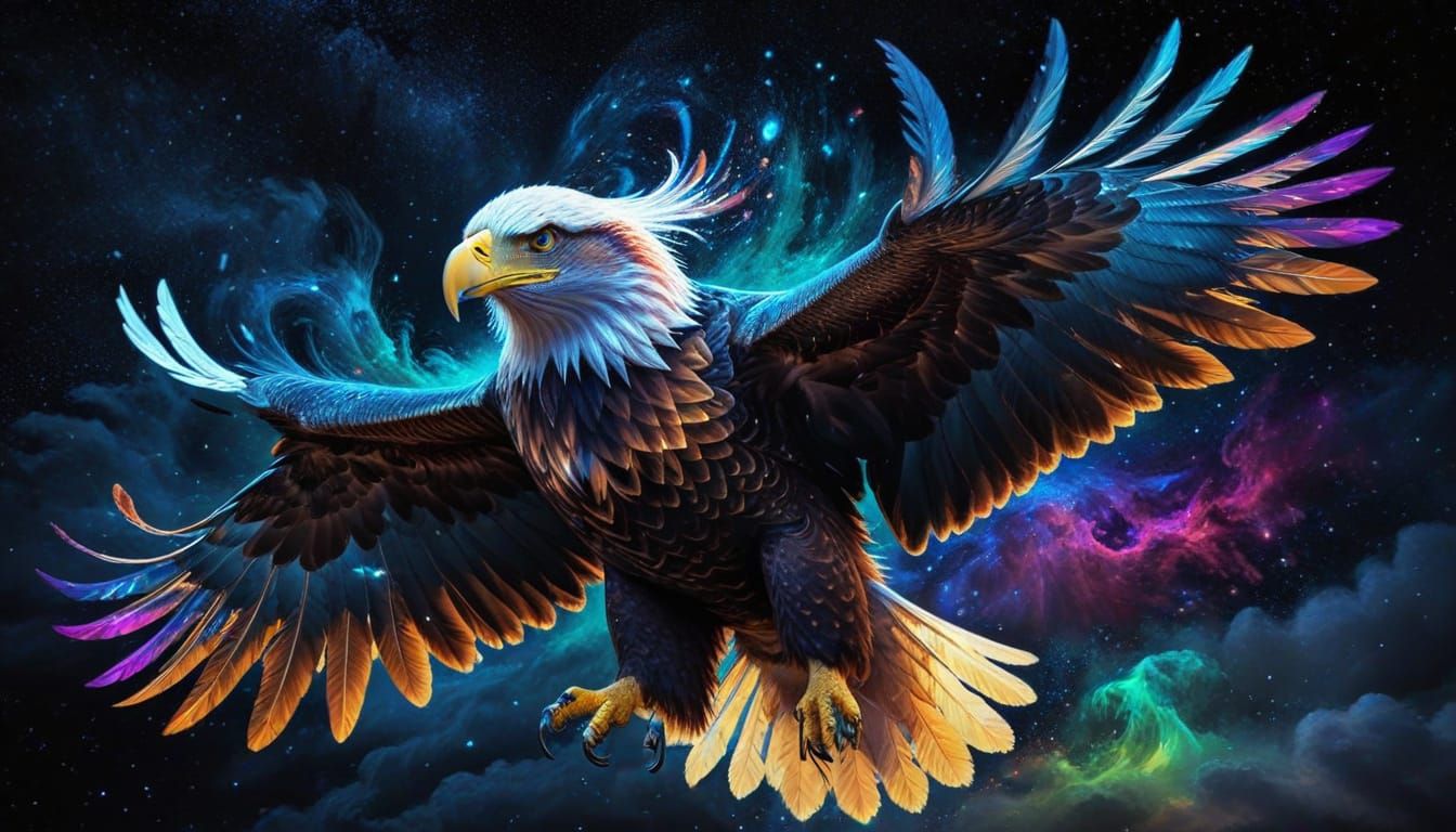 Majestic Eagle Light Painting in Night Sky