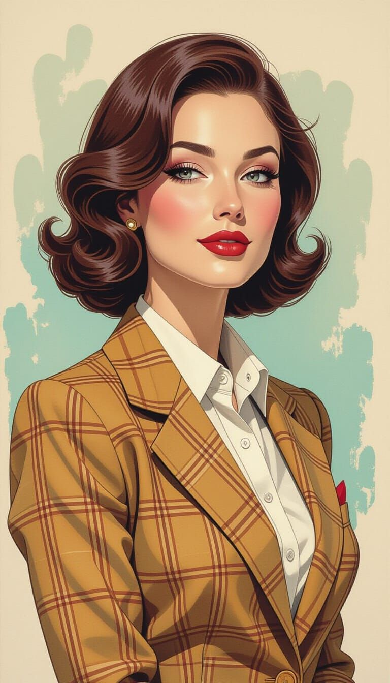Woman in Retro Business Suit with Ink and Oil Style