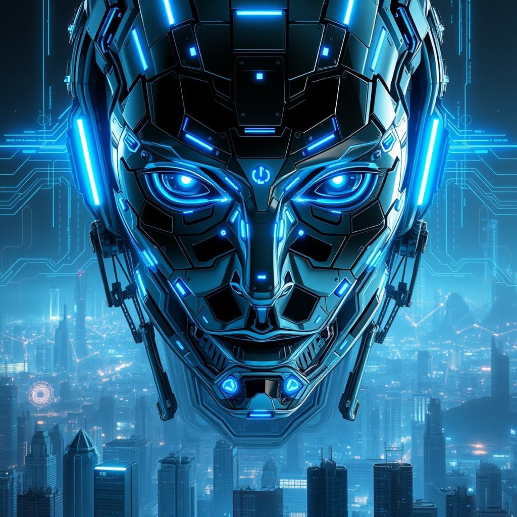 Cyberpunk Goddess Dominates Neon Night Sky